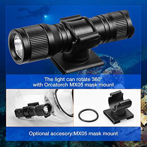 ORCATORCH D560 Mini Scuba Dive Light Headlamp 650 Lumen Mask Diving Flashlight with 360° Rotatable Mask Clip, Underwater 150m Backup Headlight with Rotary Switch (Not Included Snorkel Mask) (Black) - Image 5