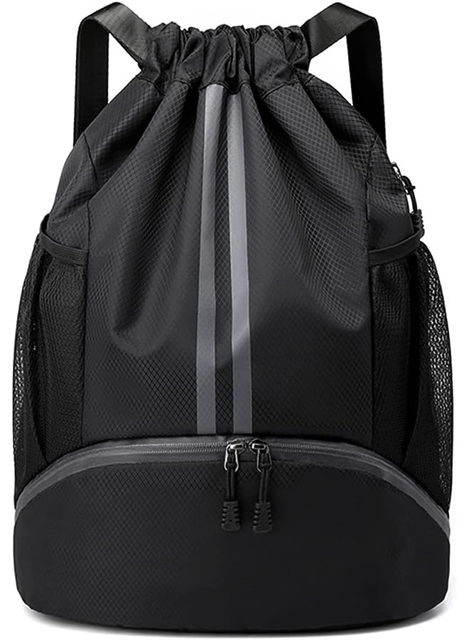 PROMASS Unisex Drawstring Backpack, Waterproof Travel Bag, Large Oxford Gym Bag, Student Backpack, Durable Sports Ball Bag with Shoe Compartment, Suitable for Sports Holidays School(Black)  - Image 1