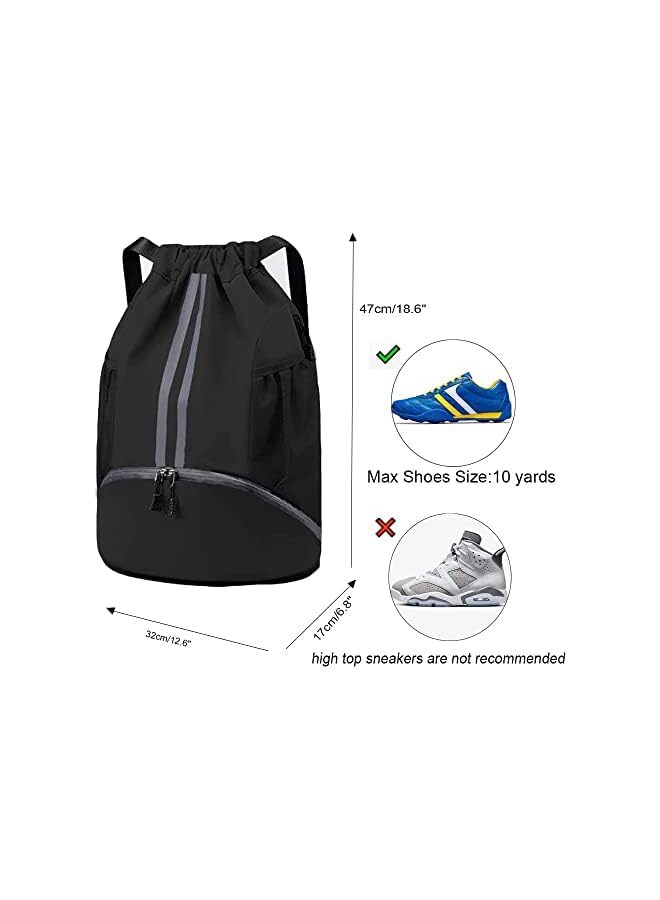 PROMASS Unisex Drawstring Backpack, Waterproof Travel Bag, Large Oxford Gym Bag, Student Backpack, Durable Sports Ball Bag with Shoe Compartment, Suitable for Sports Holidays School(Black)  - Image 5
