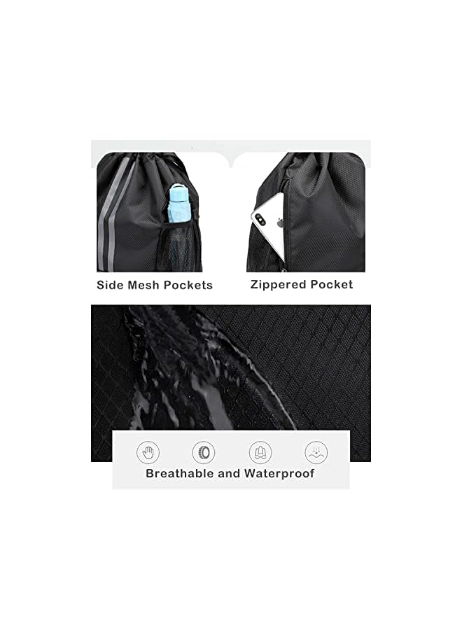 PROMASS Unisex Drawstring Backpack, Waterproof Travel Bag, Large Oxford Gym Bag, Student Backpack, Durable Sports Ball Bag with Shoe Compartment, Suitable for Sports Holidays School(Black)  - Image 3