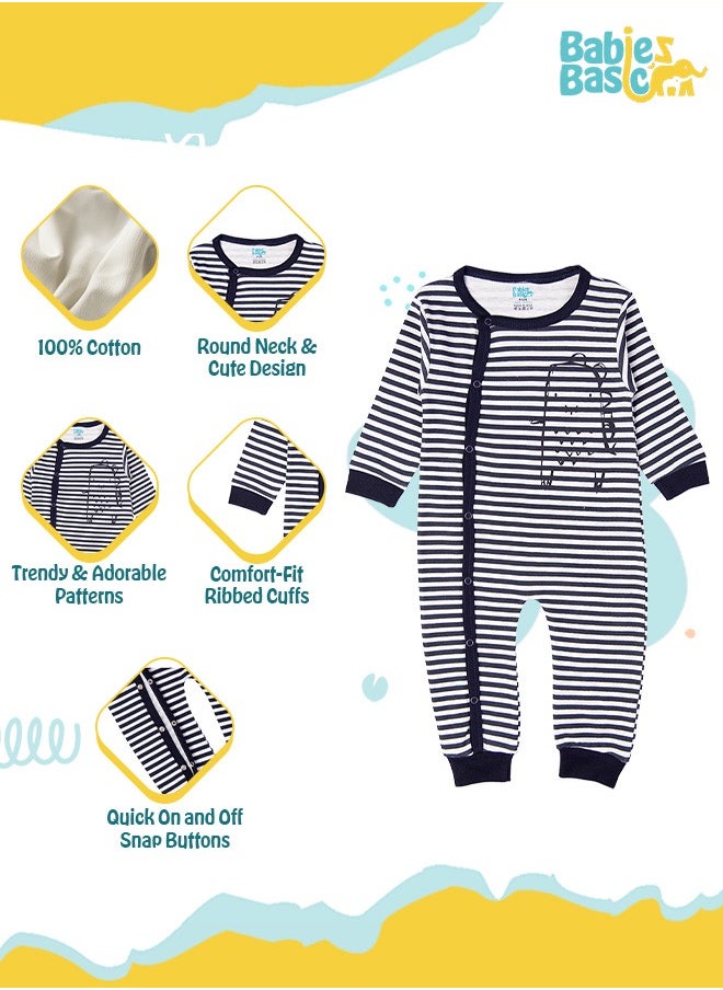 Babies Basic 100% Cotton Printed Long Sleeves Jumpsuit/Romper/Sleepsuit For Babies  - Image 2
