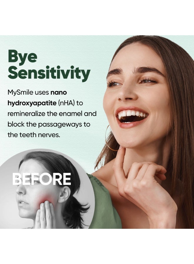 ماي سمايل مستحضر أسنان MySmile بدون فلوريد – يحتوي على نانو هيدروكسيباتيت للأسنان الحساسة، يقوي المعدنية السنية، يدعم عملية إعادة الت矿ة، وينمحن الأسنان بلمسة بيضاء، كما ينضج الأنفاس للبالغين. خالي من SLS، بذوق النعناع الطبيعي المهبلي، 120غ - Image 2