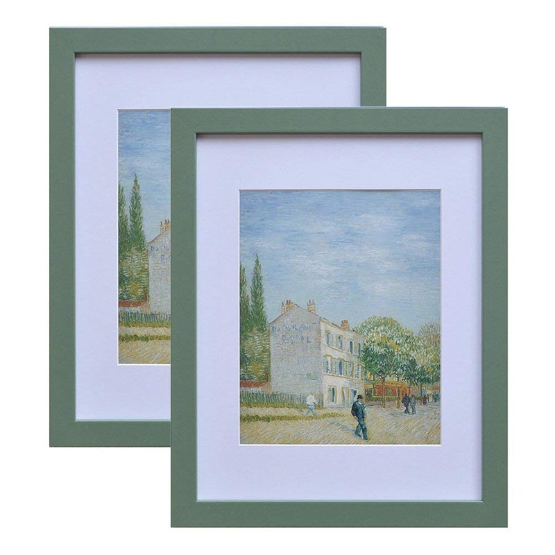 Muzilife 8x10 Wood Picture Frame Flat Display Pictures 5x7 with Mat or 8x10 Without Mat for Wall or Tabletop 2pcs  Green - Image 1