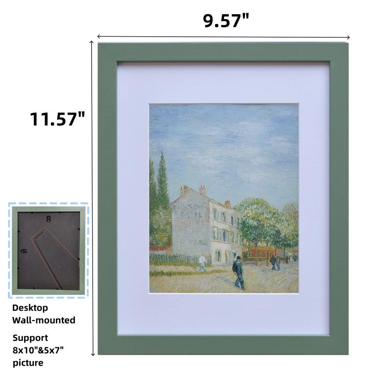 Muzilife 8x10 Wood Picture Frame Flat Display Pictures 5x7 with Mat or 8x10 Without Mat for Wall or Tabletop 2pcs  Green - Image 2