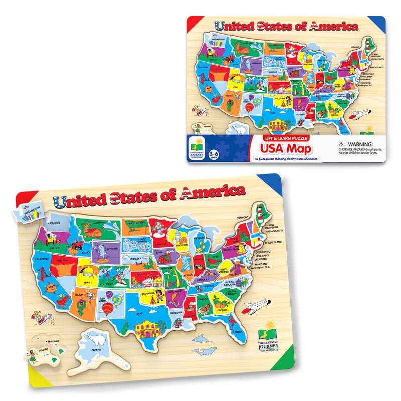 The Learning Journey Lift & Learn Puzzle - USA Map Puzzle for Kids - Preschool Toys & Gifts for Boys & Girls Ages 3 and Up - United States Puzzle for Kids - Award Winning Toys - Image 1