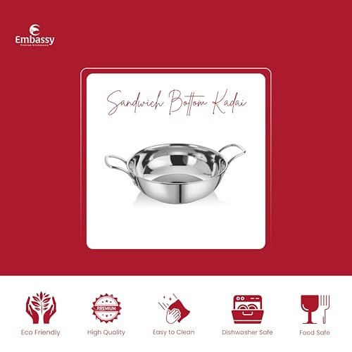 EMBASSY Stainless Steel Sandwich Bottom Kadhai (Size 12, 23 cms) - 1800 ml - Image 2