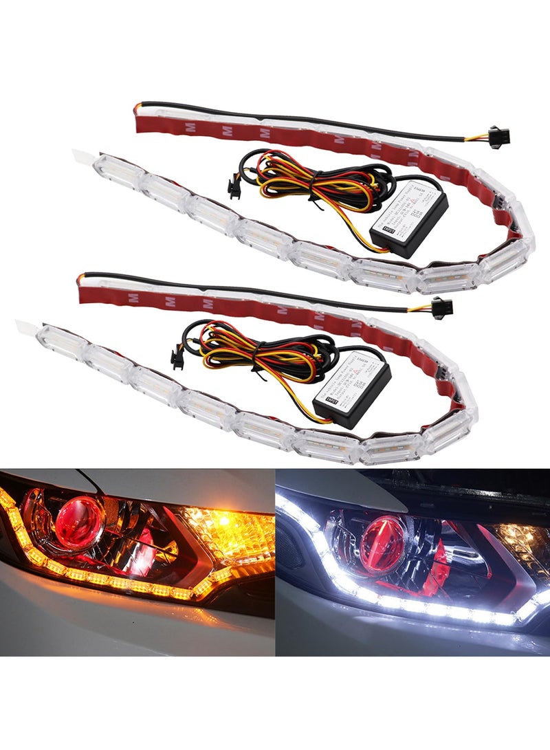 SYOSI 2Pcs Iexible Car Led Light Strip, Car Hood Light Strip, Dual Color 17Inch Headlight DRL LED Strip,  Headlight LED Strip Turn Signal Lights Strip (White and Amber) - Image 1
