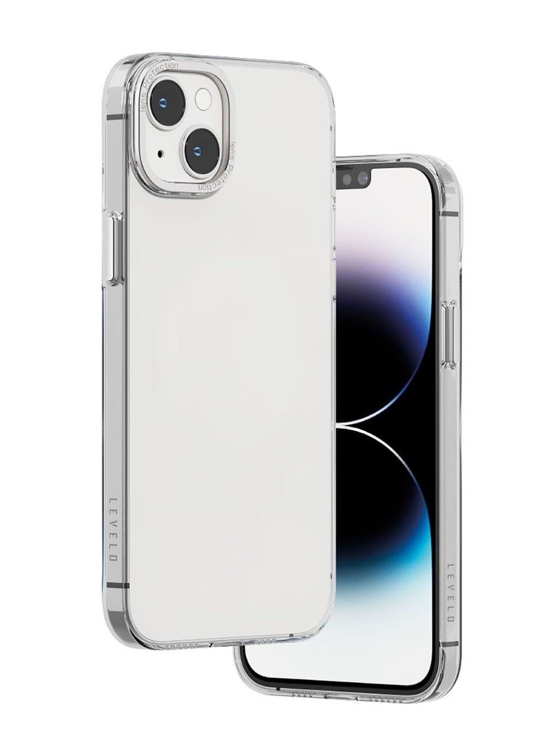 LEVELO iPhone 14 Case Sensa Clear Back Cover with Metal Camera Ring / Lifted Ring Case / Slim Profile / Easy Snap-On / Drop & Bumper Protection / Anti-Shock Proof - Clear/Silver - Image 2