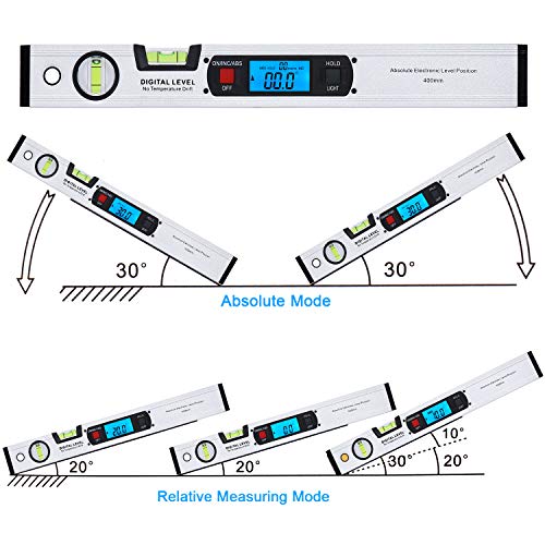 RISEPRO 16-inch Digital Spirit Level and Protractor, Torpedo Level, Inclinometer Angle Gauge Finder Bubbles Magnetic Base with Backlight - Image 4