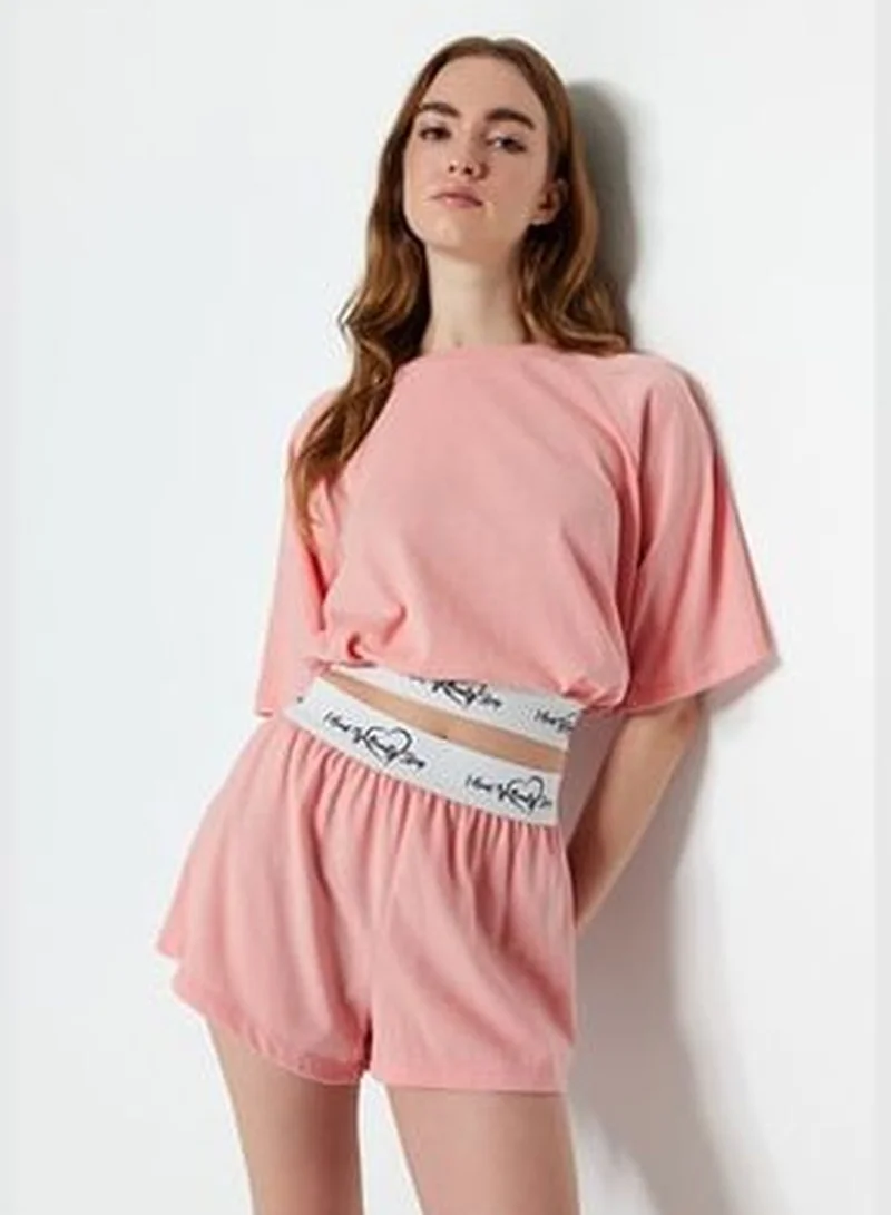 trendyol Light Pink Elastic Detailed T-shirt-Shorts, Knitted Pajamas Set.