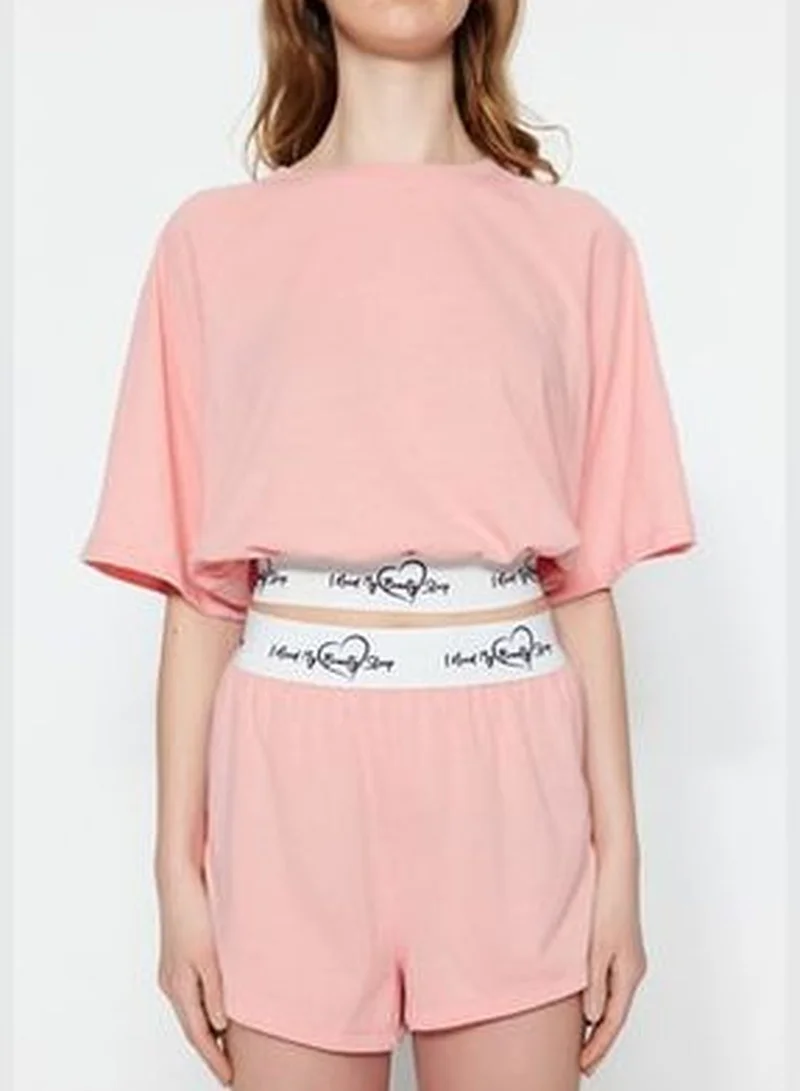 trendyol Light Pink Elastic Detailed T-shirt-Shorts, Knitted Pajamas Set.
