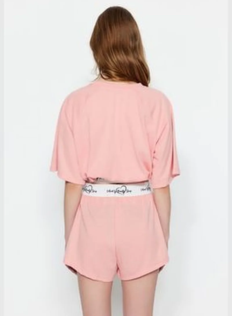 trendyol Light Pink Elastic Detailed T-shirt-Shorts, Knitted Pajamas Set.