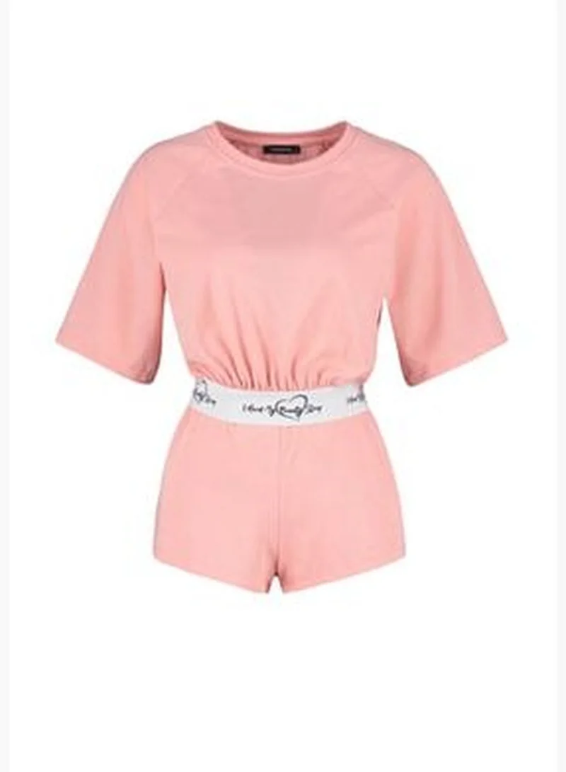 trendyol Light Pink Elastic Detailed T-shirt-Shorts, Knitted Pajamas Set.