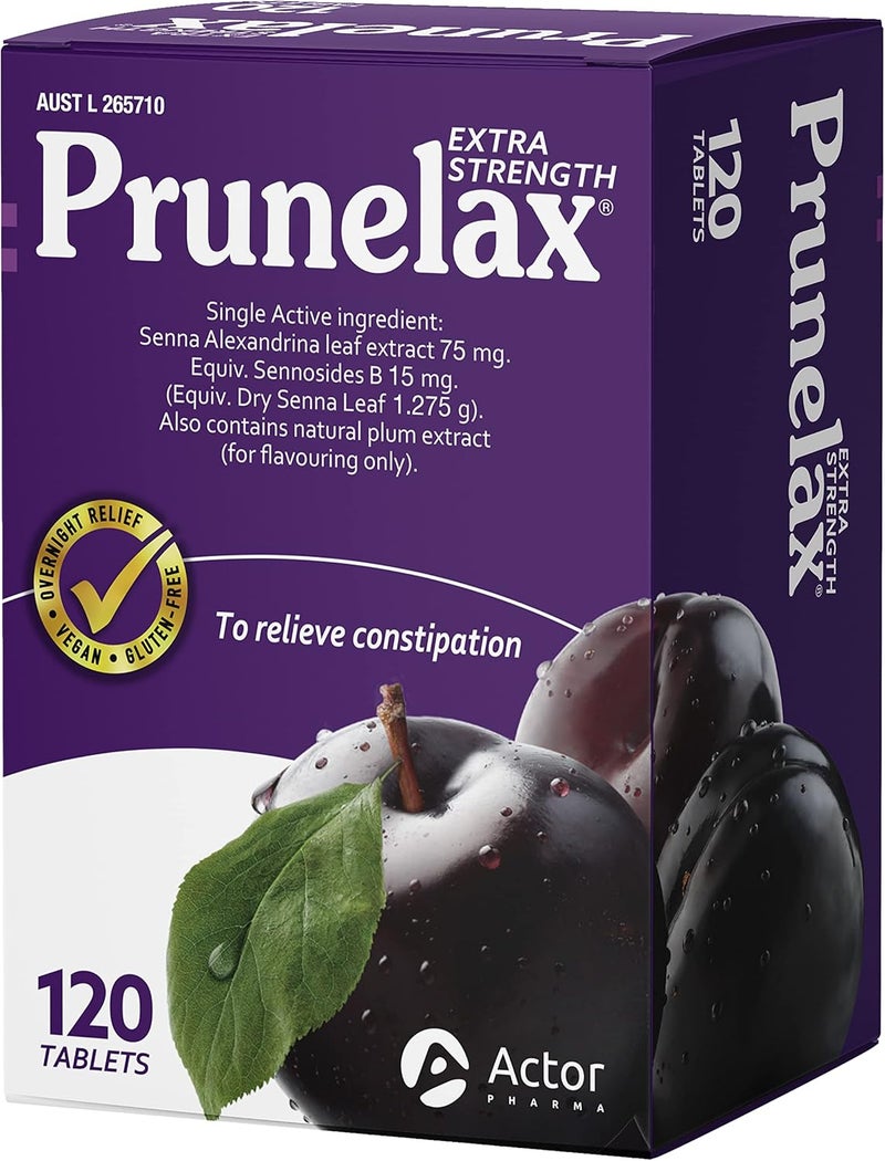 Prunelax Tablets  Extra Strength Natural Laxative Supplement Containing High Strength Senna for Constipation Relief  Restore Normal Bowel Motion120 Tablets - Image 1