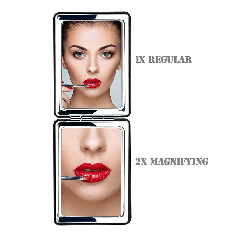 WOODONICK STORE WOODONICK Compact Mirror Pocket Mirror Portable Travel Mini Mirror Hand Folding Mirror DoubleSided with 2 x 1x Magnification for Woman Travel Makeup Mini Mirror Rectangle  - Image 2