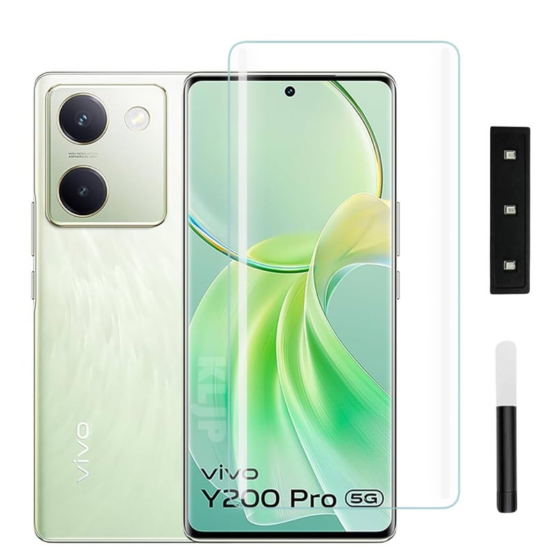 KLJP Advanced HD+ UV Tempered Glass Screen Protector Guard Compatible Fo Vivo Y200 Pro (Pack of 1) Full Adhesive UV Curved Case Friendly HD+ Clarity - Image 1