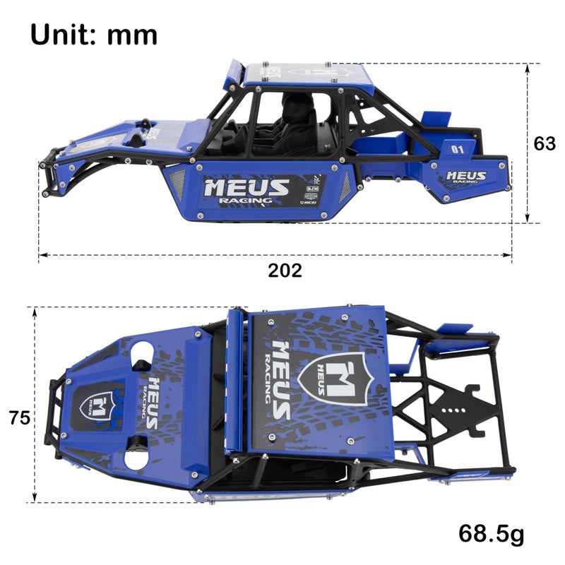 MEUS RACING Mantis24 Body with Roll Cage for Axial 1/24 SCX24 RC Crawler (Blue) - Image 2