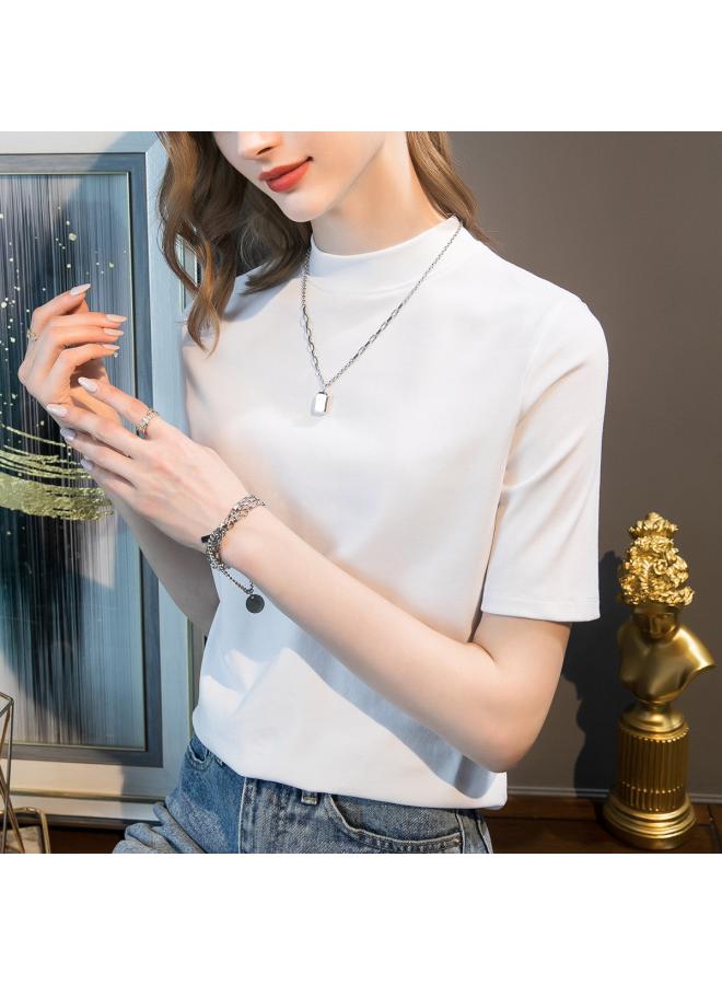 Autumn And Winter New Women's Clothing In The Sleeve Small Collar Design Sense Half Sleeve T-shirt Women Slim T-shirt Jacket Women