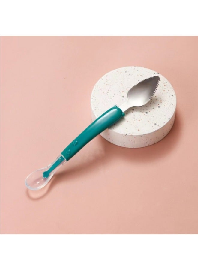 Portable Double-Headed Stainless Steel Silicone Fruit Puree Spoon, Fruit And Vegetable Auxiliary Food Spoon, Baby Two-Head Mud Scraper - Image 1