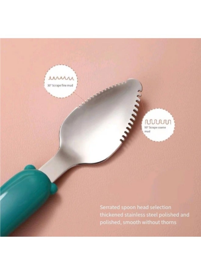Portable Double-Headed Stainless Steel Silicone Fruit Puree Spoon, Fruit And Vegetable Auxiliary Food Spoon, Baby Two-Head Mud Scraper - Image 4