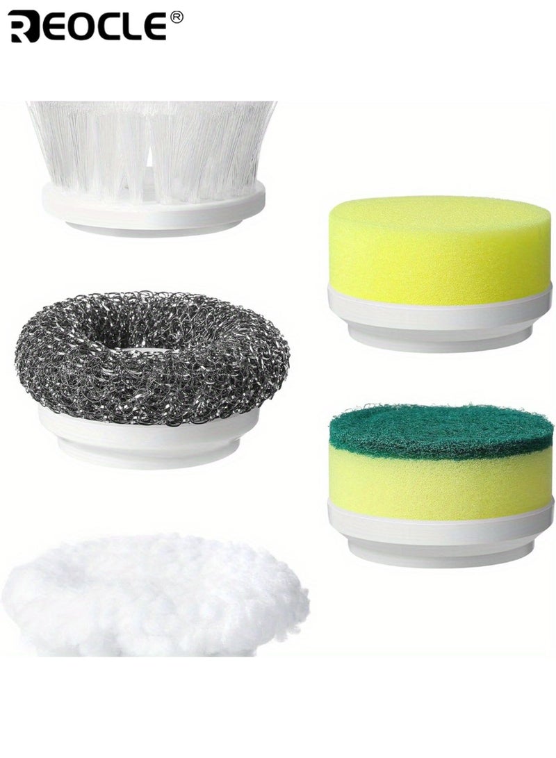 ريوكل فرشاة تنظيف كهربائية دوارة بخمس وظائف شاحن عبر USB منظف متعدد الأسطح مع 5 رؤوس قابلة للاستبدال للحمام والمطبخ والاستحمام أداة تنظيف عميقة متينة ومحمولة - Image 3