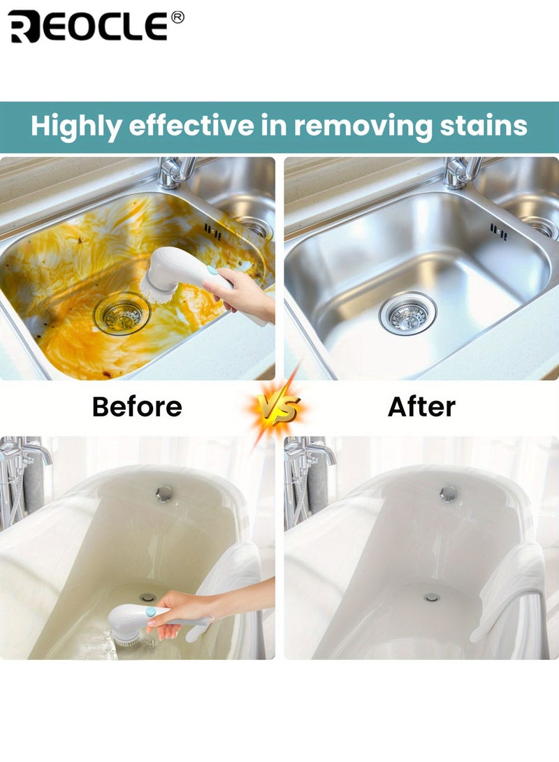 ريوكل فرشاة تنظيف كهربائية دوارة بخمس وظائف شاحن عبر USB منظف متعدد الأسطح مع 5 رؤوس قابلة للاستبدال للحمام والمطبخ والاستحمام أداة تنظيف عميقة متينة ومحمولة - Image 4