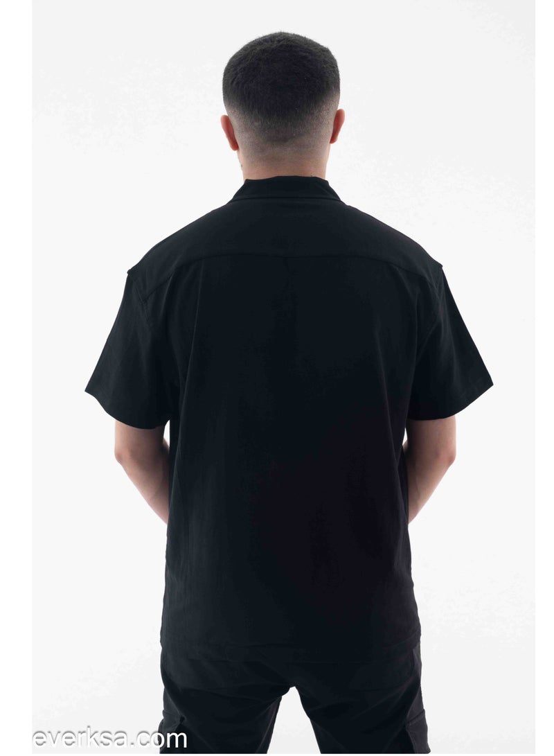 Everest Men's Plain Linen Half Sleeve Shirt in Black - Image 3