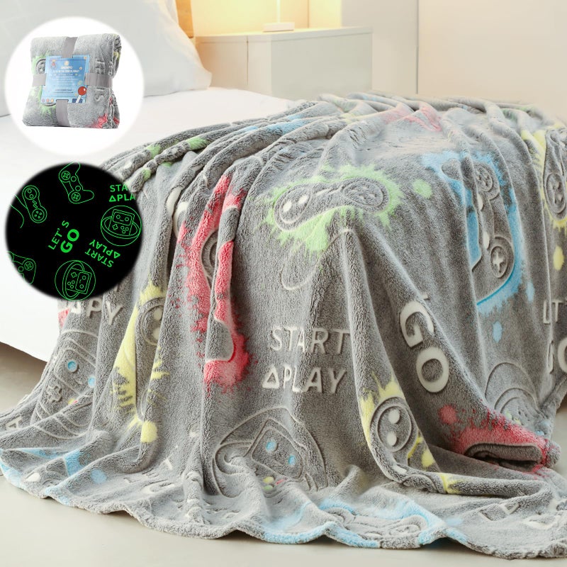 Anowpo Anowpo Glow in The Dark Blanket Game Controller Gifts for Boys Soft Kids Throw Gamer Blanket 3 4 5 6 7 8 9 10 11 12 Year Old Boy Gifts Gifts for Boys 8-12 Easter Birthday Valentines Day Gifts 50""x60""  - Image 1