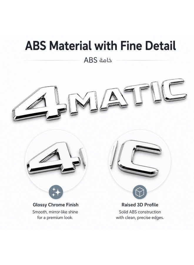 3D 4MATIC ABS Car Emblem Badge, Silver Letter Decal For Trunk And Rear Body Decoration, Compatible With Mercedes-Benz Vehicles - Image 4