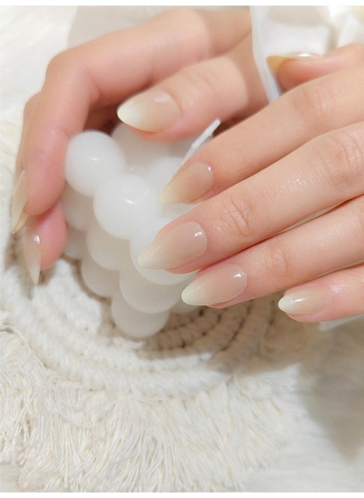 Shein 24-Piece Long Almond Milky Ombre Press-On Nails Set – Includes Nail File & Adhesive Tape