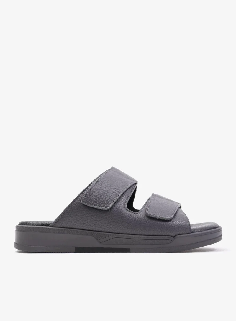 UOMO CAVALIER MEN'S LEATHER SANDALS, COMFORTABLE FOOTBED, SUMMER WEAR, VERSATILE GREY