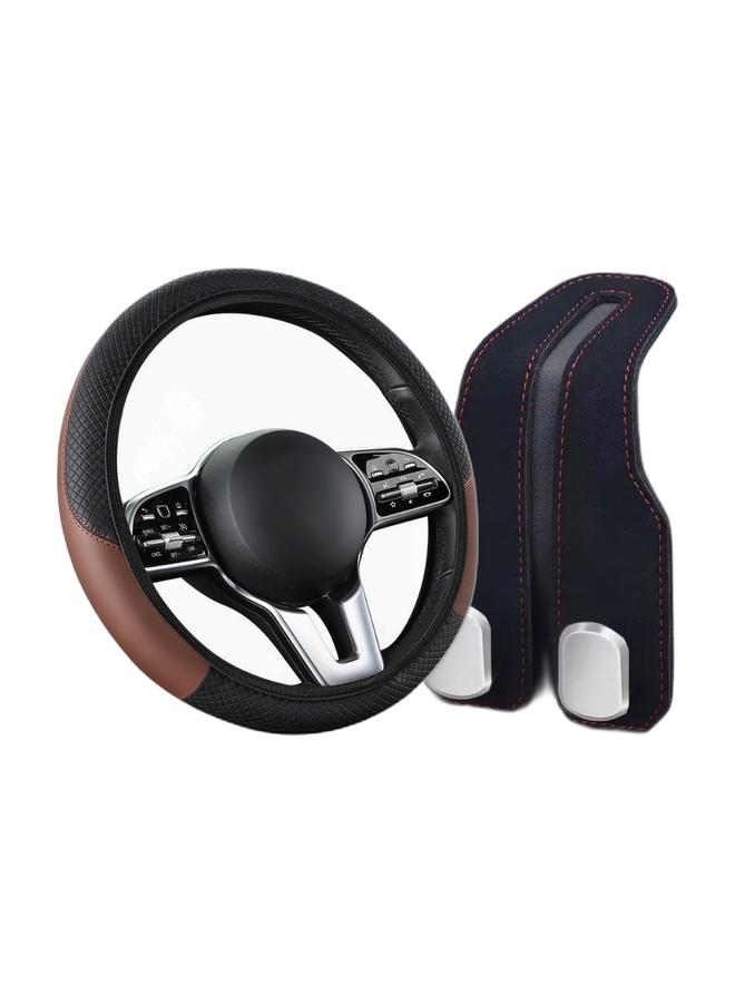 غطاء عجلة قيادة جلدية للسيارة، ناعم ومريح، قابل للتنفس وغير قابل للانزلاق، غطاء واقي لعجلة القيادة مرن عالمي، سيارات رياضية، تعديلات داخلية للسيارة و خطافات تنظيم حقيبة السيارة، خطافات مسند الرأس، خطافات حقيبة اليد، خطافات تنظيم الألعاب، خطاف تخزين ظهر مقعد السيارة، خطاف حقيبة السيارة، خطافات مقعد السيارة لمسند الرأس، الحقائب، حزم الحقائب - Image 1