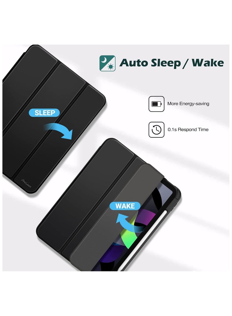 راكسوم حافظة لجهاز iPad Air 4/5 مقاس 10.9 بوصة و11 بوصة 2024 M2 Air الجيل الرابع/الخامس مع حامل قلم وغطاء خلفي شفاف وواقي ذكي باللون الأسود - Image 5