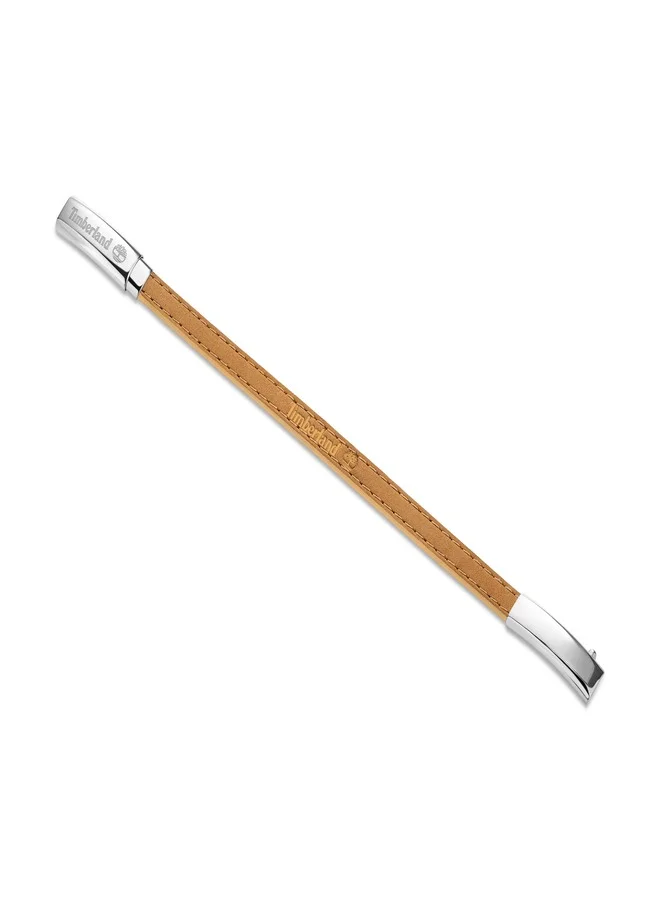Timberland Silver & Brown Leather Bracelet for Men