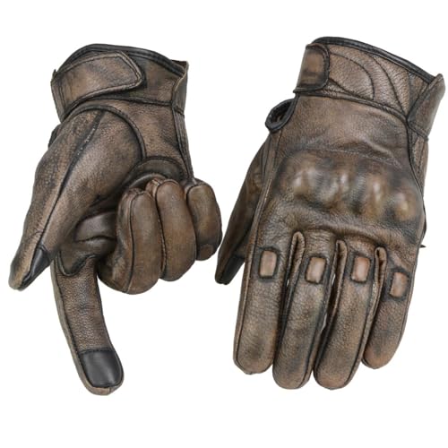 Milwaukee Leather قفازات دراجة نارية جلدية للرجال من ميلووكي MG7514 بني مع راحة جل - كبير - Image 1