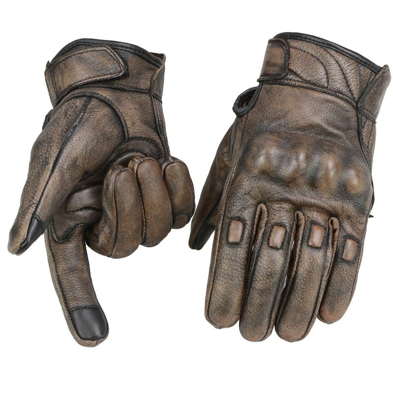 Milwaukee Leather قفازات دراجة نارية جلدية للرجال من ميلووكي MG7514 بني مع راحة جل - كبير - Image 3