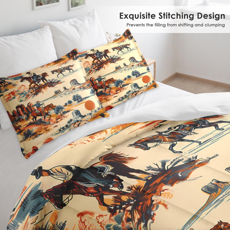 Pamnest Comforter Set Twin Size, Vintage Western Cowboy Soft 2 Pcs Bedding for Kids and Adults West Horse Desert Comforter Set with Pillowcase for Bedroom Bed Decor - Image 4