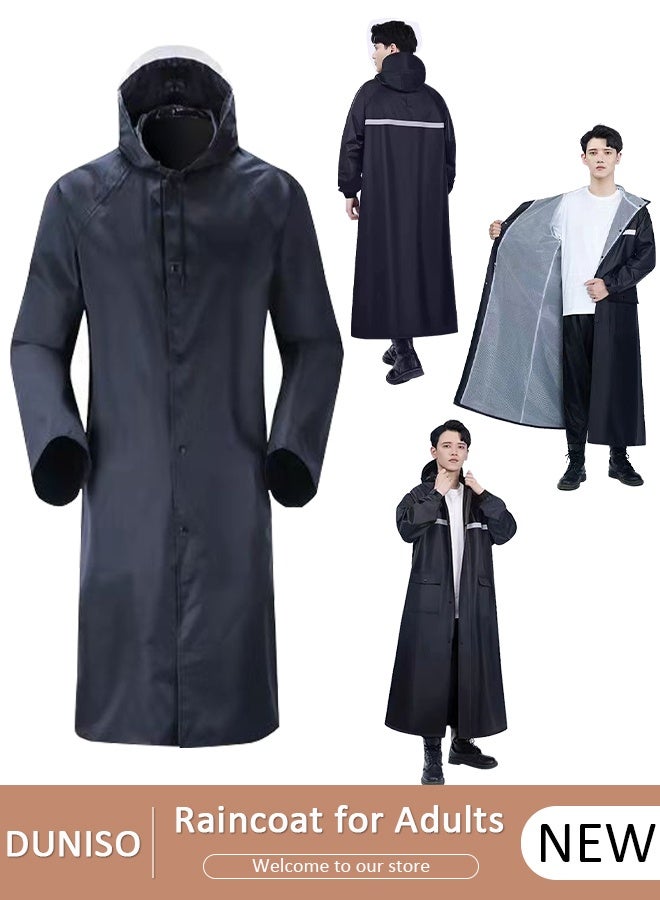 DUNISO معطف مطر للرجال بتصميم شبكي قابل للتنفس ، عباءة مطر خفيفة الوزن وقابلة للفصل ذات حافة مزدوجة مع جيبين وسحاب سميك أسود مناسب لصيد الأسماك العائلي والسفر والطوارئ - Image 1