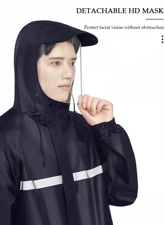 DUNISO معطف مطر للرجال بتصميم شبكي قابل للتنفس ، عباءة مطر خفيفة الوزن وقابلة للفصل ذات حافة مزدوجة مع جيبين وسحاب سميك أسود مناسب لصيد الأسماك العائلي والسفر والطوارئ - Image 4