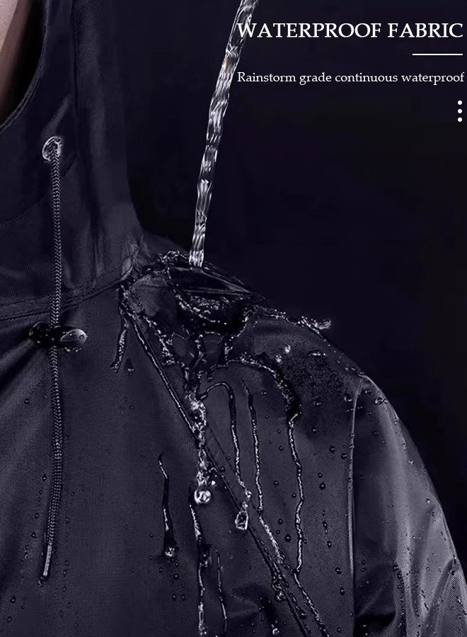 DUNISO معطف مطر للرجال بتصميم شبكي قابل للتنفس ، عباءة مطر خفيفة الوزن وقابلة للفصل ذات حافة مزدوجة مع جيبين وسحاب سميك أسود مناسب لصيد الأسماك العائلي والسفر والطوارئ - Image 3