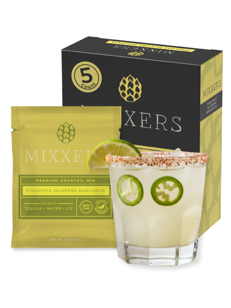 Mixxers Spicy Pineapple Jalapeno Margarita Premium Cocktail Mix Packets, Easy On the Go Vegan & Gluten Free Mixers, 5 Count (Pack of 1) - Image 1