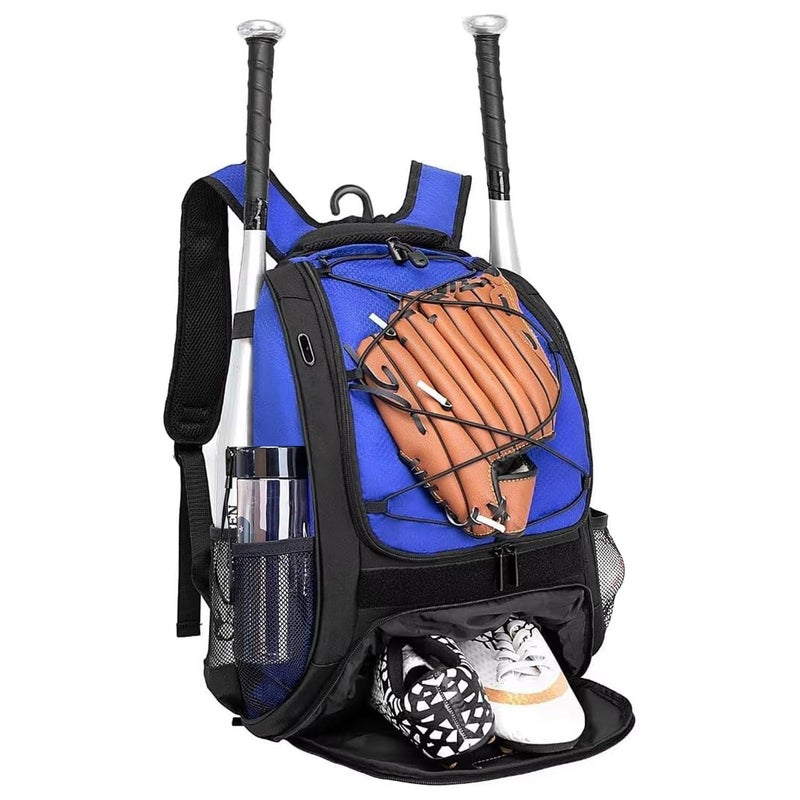 DAFISKY Baseball Bag Softball Backpack - Youth Adult T Ball Bat Equipment Bag with Bat and Helmet Holders, Shoe Compartment and Hook, Blue - Image 1