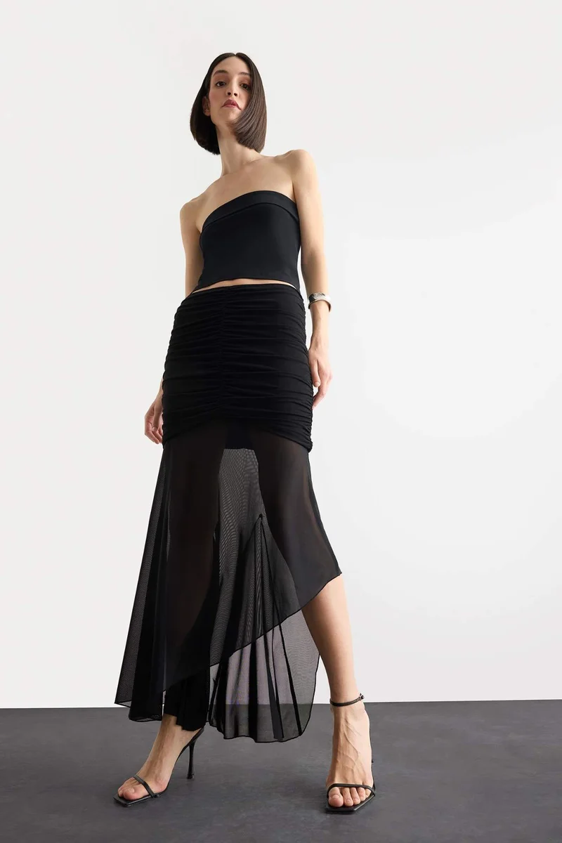ديفاكتو Tulle Elastic Band Midi Skirt