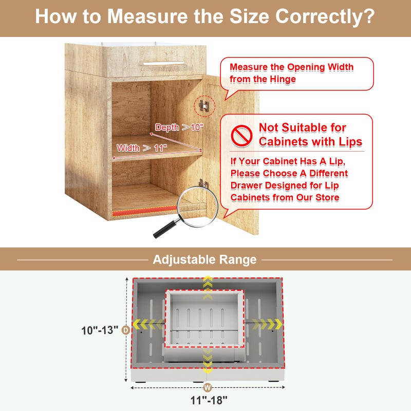 Fokyfok Pull out Cabinet Organizer,Width (11"-18") and Depth (10"-13") Expandable,No Drill Adjustable Slide out Drawers for Pantry,Adhesive Roll out Shelves Short,for upper cabinet,White - Image 1