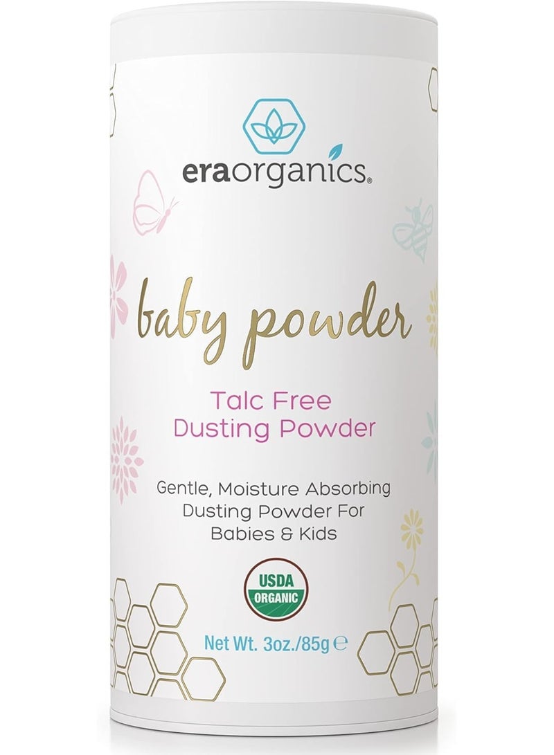 Era Organics بودرة الأطفال العضوية من وزارة الزراعة الأمريكية خالية من التلك - بودرة مهدئة من الأروروت العضوي، والكالندولا، ونشا الذرة للأطفال حديثي الولادة، والأطفال، والرضع - مصنوعة في الولايات المتحدة - 3 أوقية/85 جرام - Image 1