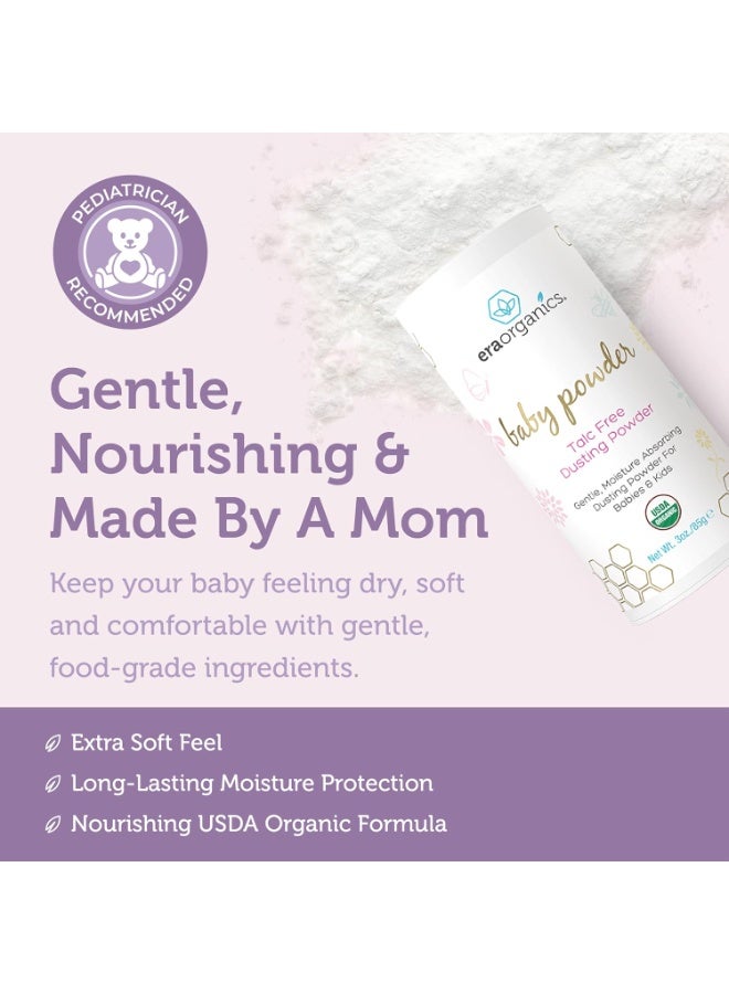 Era Organics بودرة الأطفال العضوية من وزارة الزراعة الأمريكية خالية من التلك - بودرة مهدئة من الأروروت العضوي، والكالندولا، ونشا الذرة للأطفال حديثي الولادة، والأطفال، والرضع - مصنوعة في الولايات المتحدة - 3 أوقية/85 جرام - Image 4