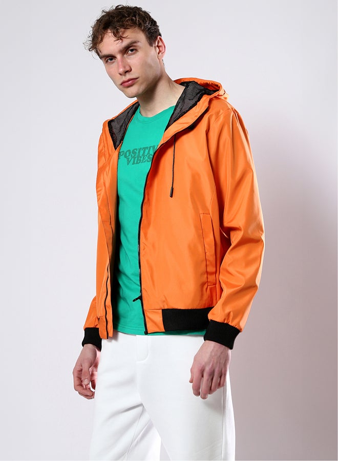 RAVIN Solid Orange Jacket with Mesh Hooded Neck - Image 2