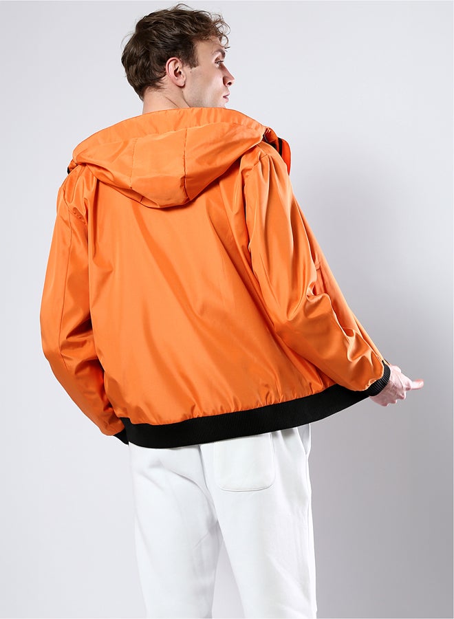 RAVIN Solid Orange Jacket with Mesh Hooded Neck - Image 3