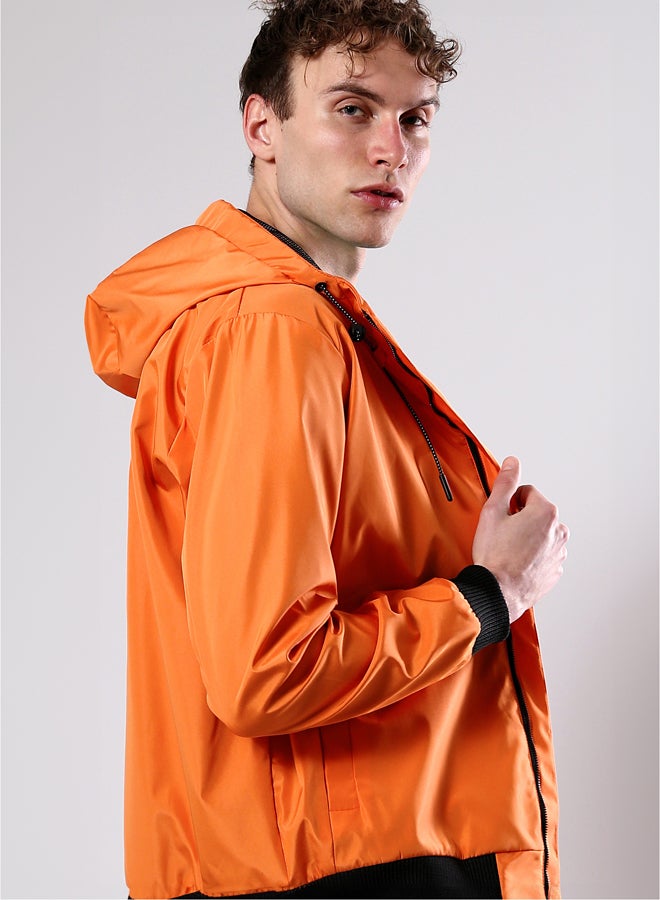 RAVIN Solid Orange Jacket with Mesh Hooded Neck - Image 4