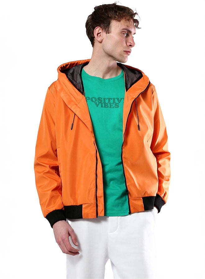 RAVIN Solid Orange Jacket with Mesh Hooded Neck - Image 1